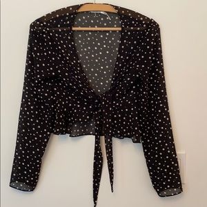 POLKA DOT LONG SLEEVE WRAP TOP